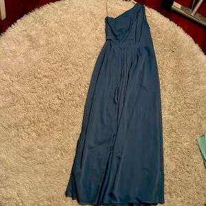 Blue size 12 David’s Bridal one shoulder strap dress worn once